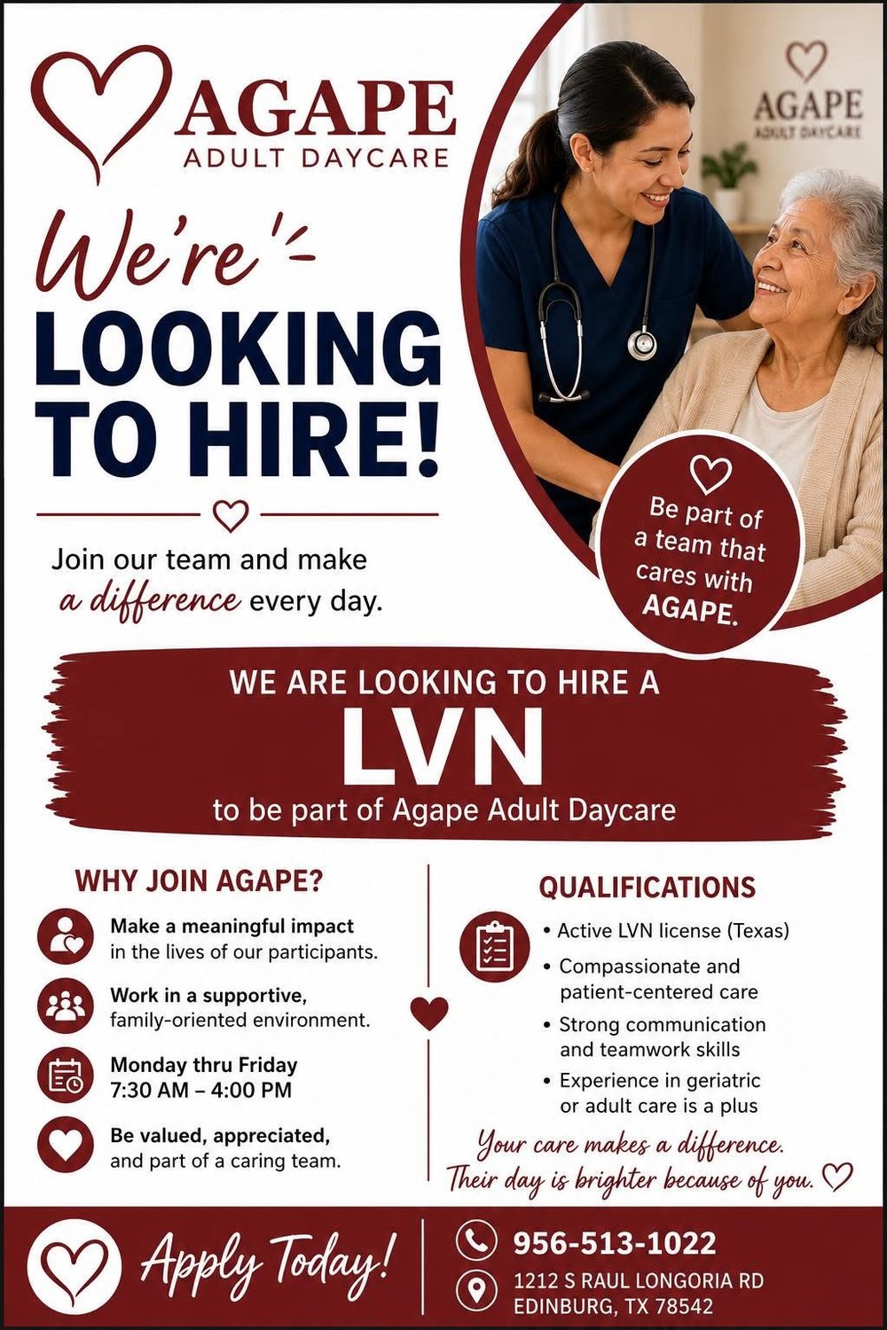 Agape Adult Daycare hiring flyer